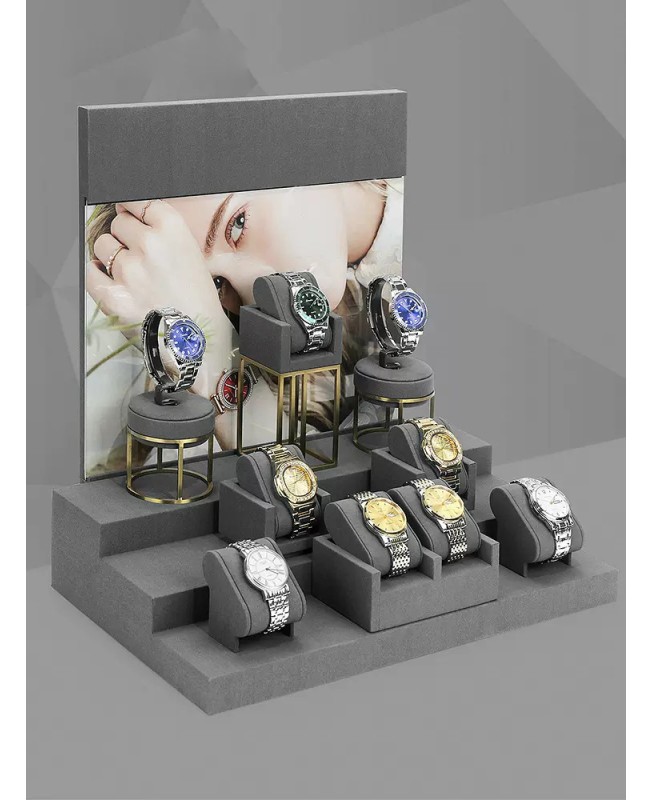 Set Display Jam Tangan Beludru Abu-abu Baru Dijual