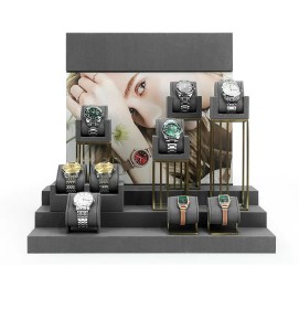 Bộ trưng bày đồng hồ nhung xám cao cấp