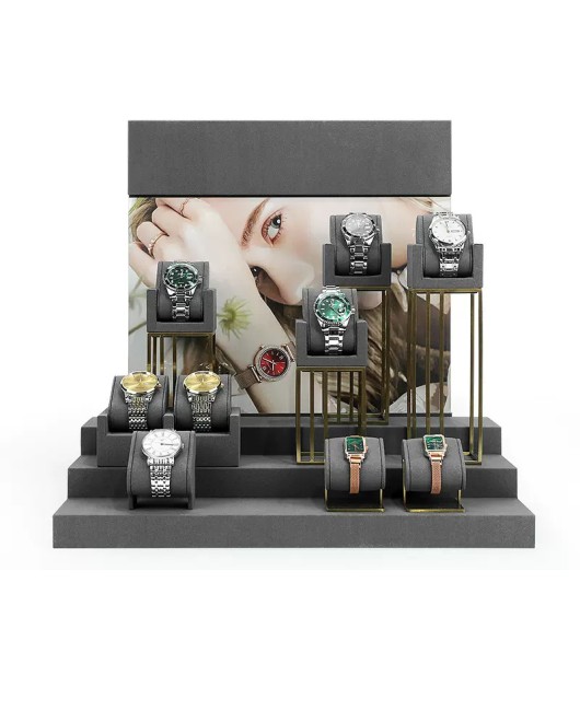 Set Display Jam Tangan Beludru Abu-abu Kelas Atas Dijual
