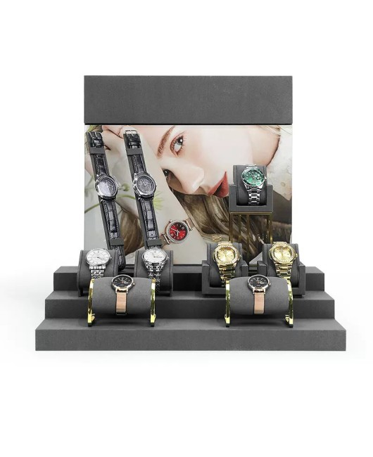 Retail Gray Velvet Watch Display Stands For Sale