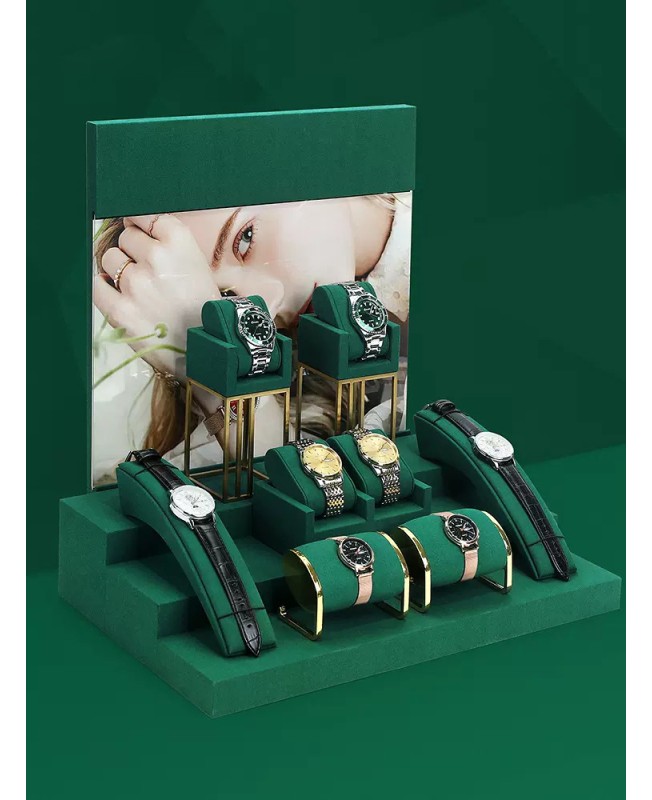 New Luxury Green Velvet Watch Display Set For Sale