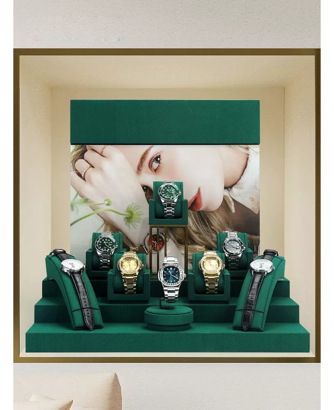 New Luxury Green Velvet Watch Display Set For Sale
