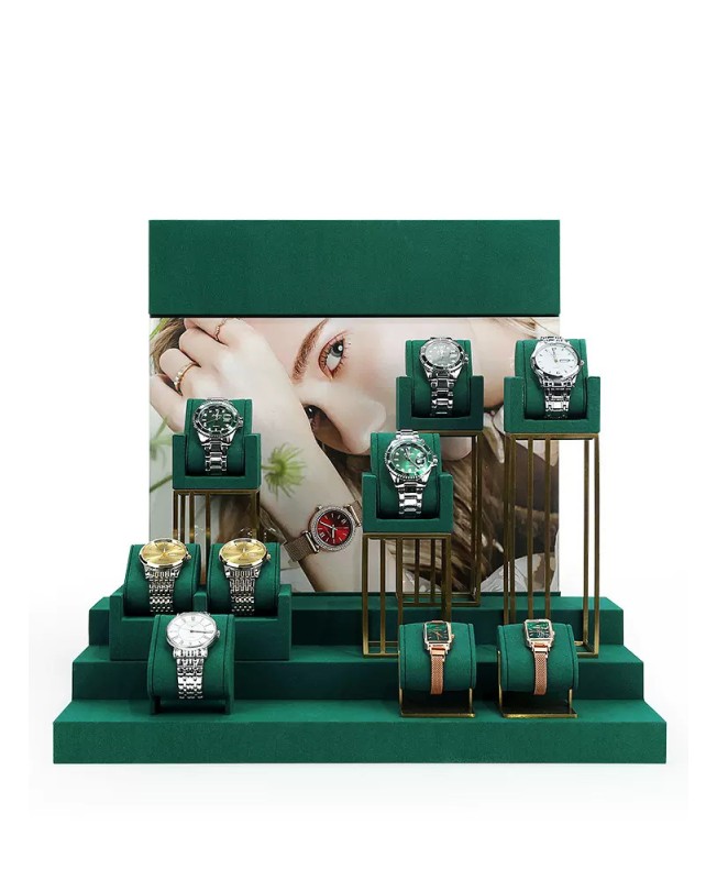 New Luxury Green Velvet Watch Display Set For Sale