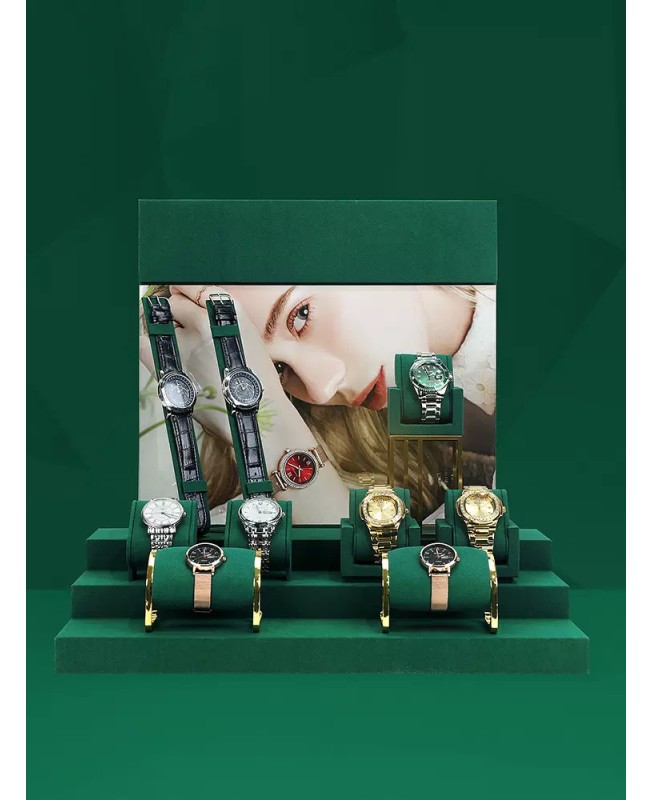 New Luxury Green Velvet Watch Display Set For Sale