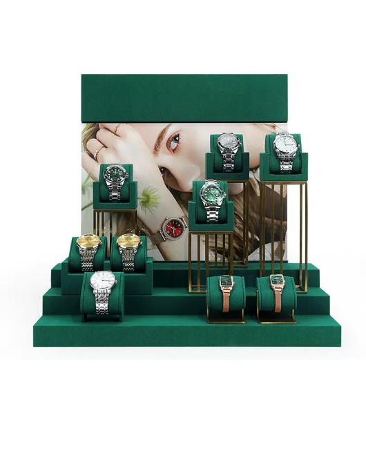 High End Popular Green Velvet Watch Display Set For Sale