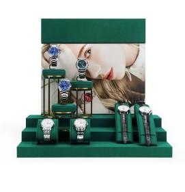 High End  New Green Velvet Watch Display Set For Sale