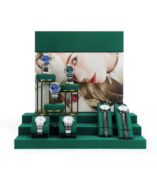 High End  New Green Velvet Watch Display Set For Sale