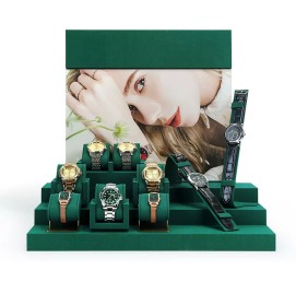 High End Retail Green Velvet Watch Display Sets For Sale