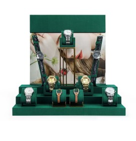 New High End Green Velvet Watch Display Set For Sale