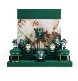 New Luxury Green Velvet Watch Display Set For Sale