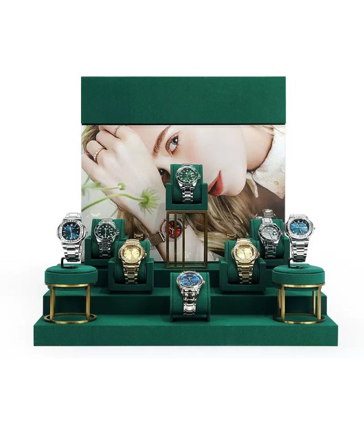 New Luxury Green Velvet Watch Display Set For Sale