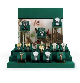 Popular Retail Green Velvet Watch Display Set For Sale