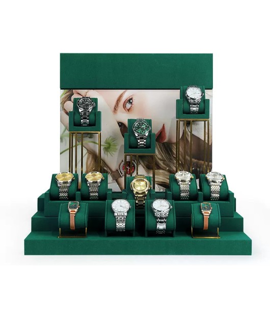 Popular Retail Green Velvet Watch Display Set For Sale