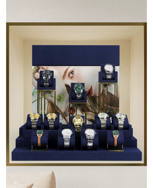 New Luxury Navy Blue Velvet Watch Display Sets For Sale