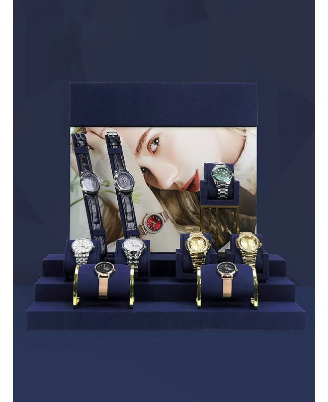 New Luxury Navy Blue Velvet Watch Display Sets For Sale
