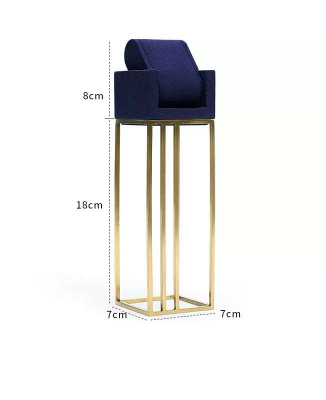 Popular New  Gold Metal Navy Blue Velvet Watch Display Stands For Sale