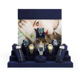 New Luxury Navy Blue Velvet Watch Display Sets For Sale