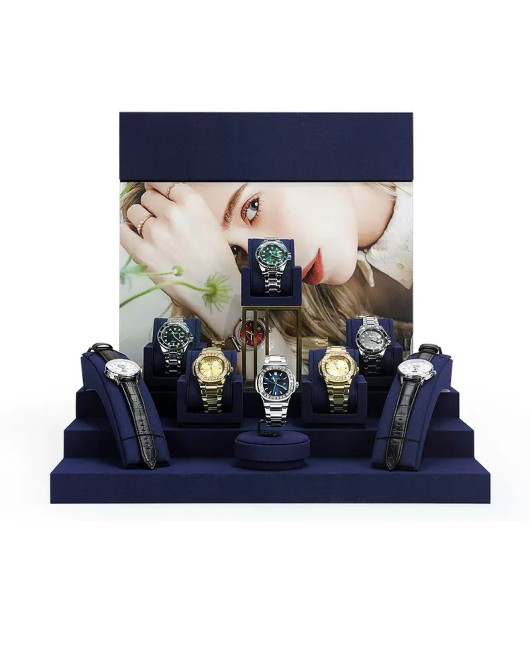 New Luxury Navy Blue Velvet Watch Display Sets For Sale