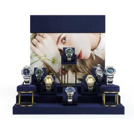 New Luxury Navy Blue Velvet Watch Showcase Display Set