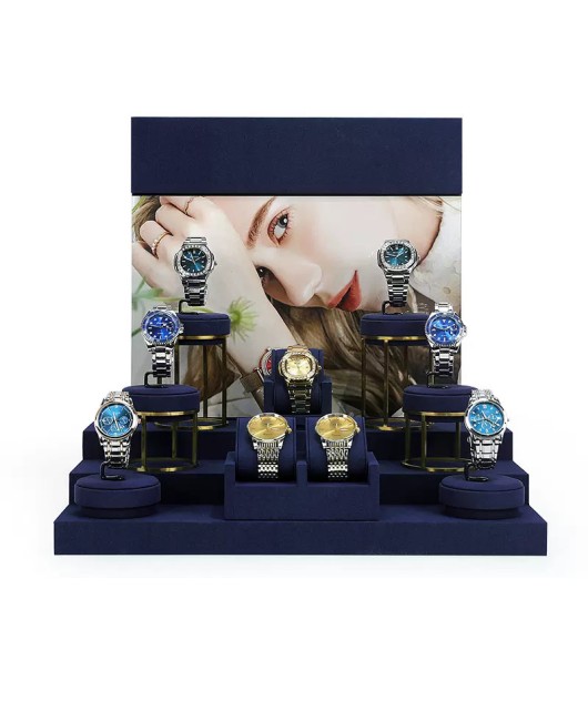 New Modern Navy Blue Velvet Watch Display Stands For Sale