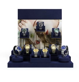 New Navy Blue Velvet Watch Display Set For Sale