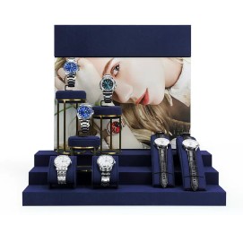 New Popular Gold Metal Navy Blue Velvet Watch Display Stand
