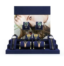 New Retail Navy Blue Velvet Watch Display Sets For Sale