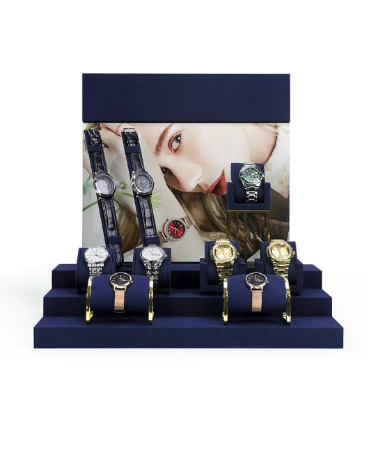 New Retail Navy Blue Velvet Watch Display Stands For Sale
