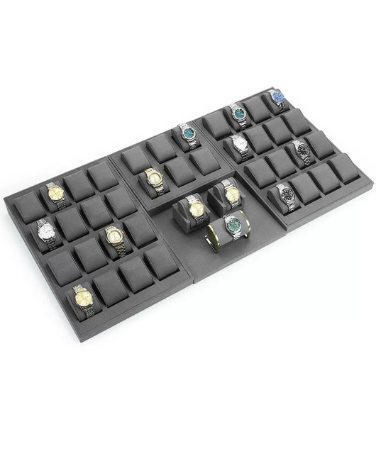 New Gray Velvet Watch Showcase Display Trays