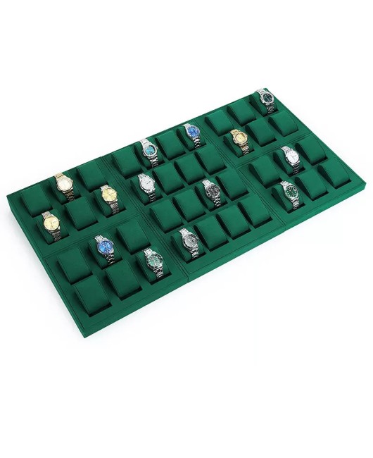 Modern Green Velvet Watch Display Set