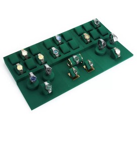 Modern Retail Green Velvet Watch Showcase Display Sets