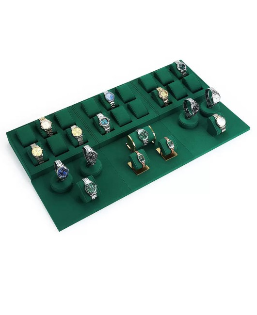 Modern Retail Green Velvet Watch Showcase Display Sets