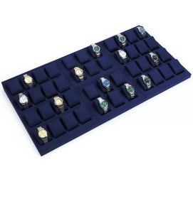 Hoogwaardige marineblauwe fluwelen horlogedisplaytrays te koop