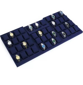 Luxe marineblauwe fluwelen horlogedisplaytrays