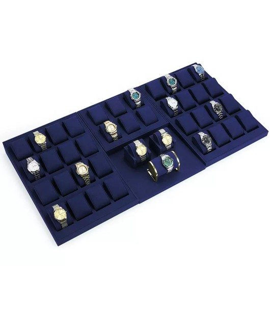 Modern New Navy Blue Velvet Watch Display Trays