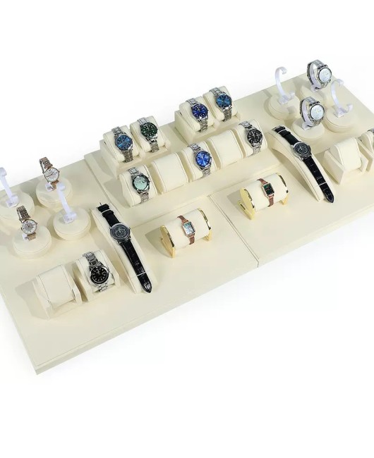 Popular Luxury Off White Velvet Watch Display Sets For Sale