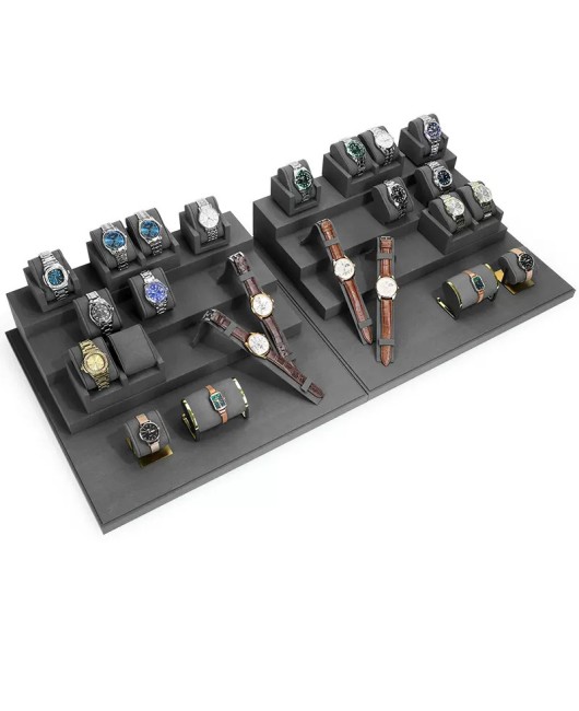 Dark Gray Velvet Watch Showcase Display Sets