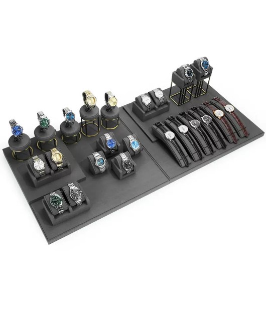 High End New Dark Gray Velvet Watch Showcase Display Sets