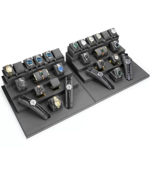 Luxury Retail Dark Gray Velvet Watch Showcase Display Sets