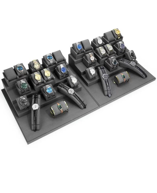 Retail Dark Gray Velvet Watch Display Sets
