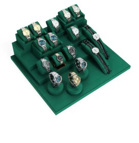 High End Dark Green Velvet Watch Showcase Display Set