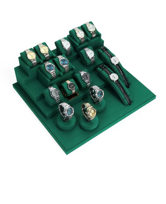 High End Dark Green Velvet Watch Showcase Display Set
