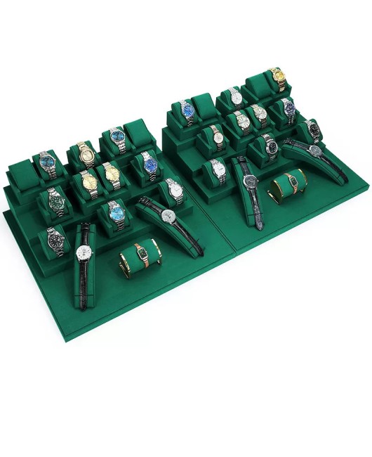 Hot Sale Dark Green Velvet Watch Showcase Display Set