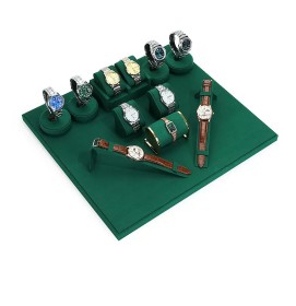 New Dark Green Velvet Watch Showcase Display Set