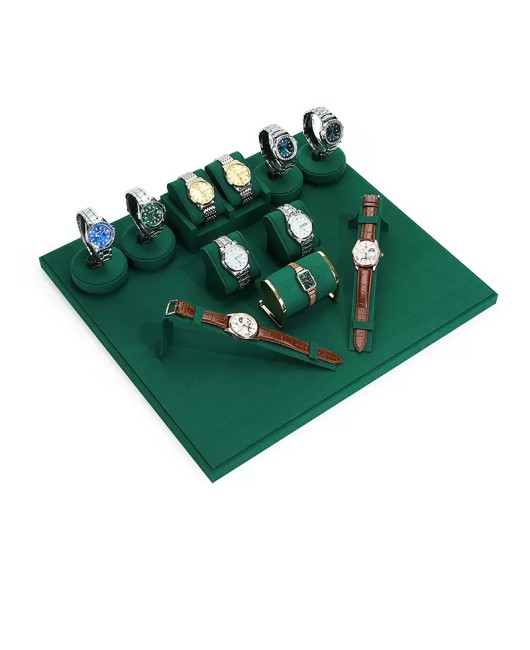 New Dark Green Velvet Watch Showcase Display Set