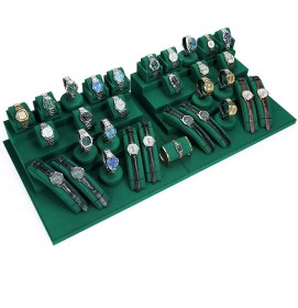 Luxury New Dark Green Velvet Watch Display Set