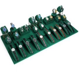 Luxury Retail Dark Green Velvet Watch Display Sets