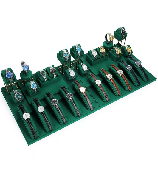 Luxury Retail Dark Green Velvet Watch Display Sets