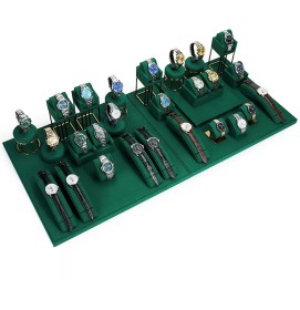 Modern Retail Dark Green Velvet Watch Display Sets For Sale