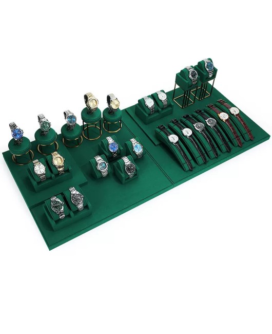 New Retail Dark Green Velvet Watch Display Sets For Sale
